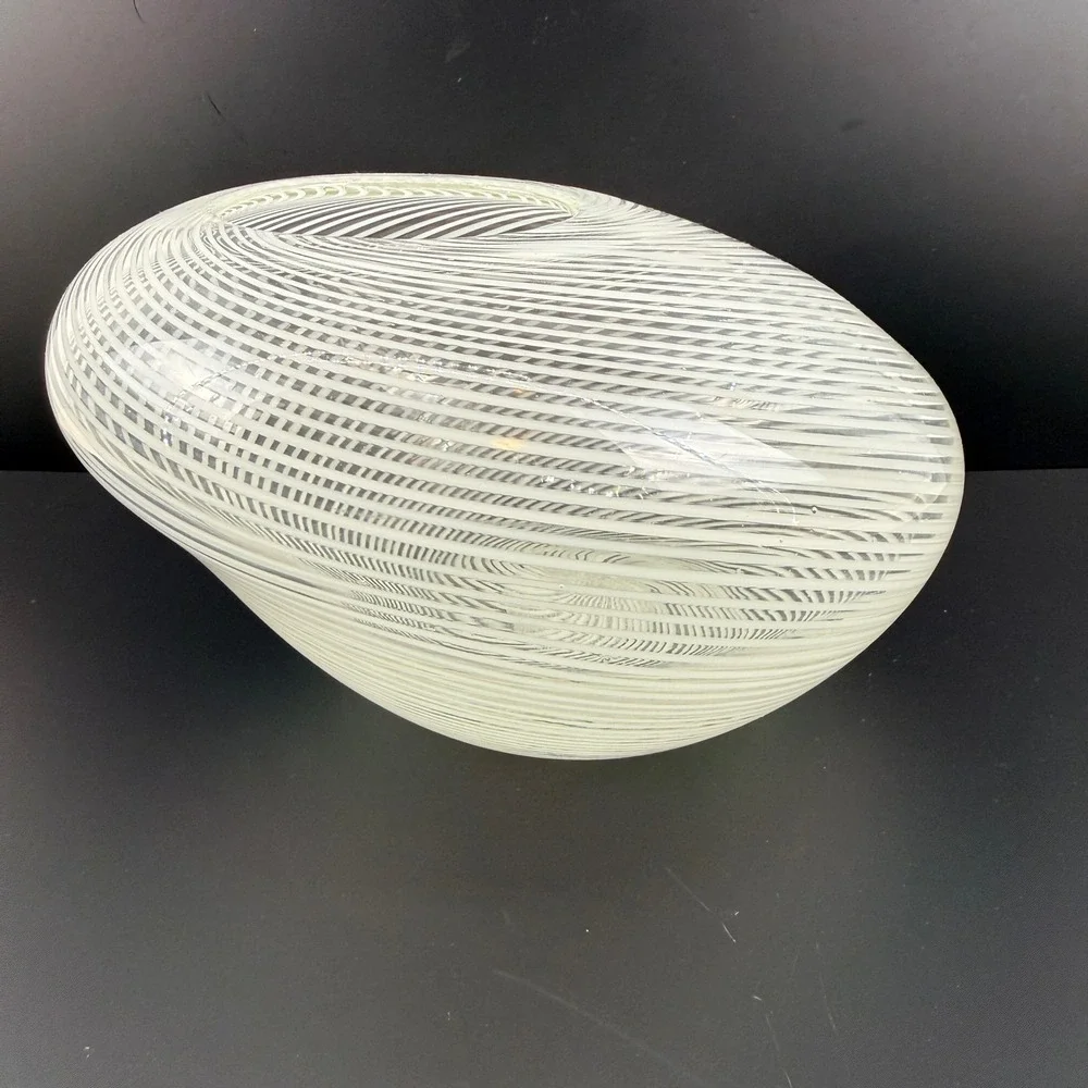 Vintage Murano‎ Venini Mezza Filigrana Glass Vase White Latticino Spiral MCM